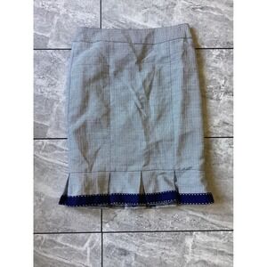 Nanette Lepore Grey Linen Blend Pleated Hem Ribbon Trim Pencil Skirt Size 4